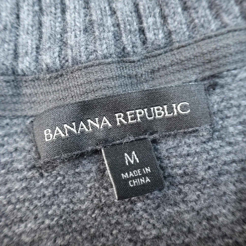 Banana Republic Sweater Mens M Gray Merino Wool Toggle Shawl Collar Pullover Top